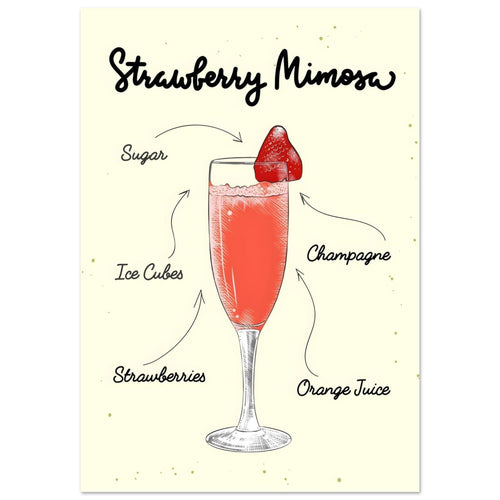 Artfulprints  Strawberry Mimosa cocktail – Illustratie   poster A4 21x29.7 cm - vtwonen shop