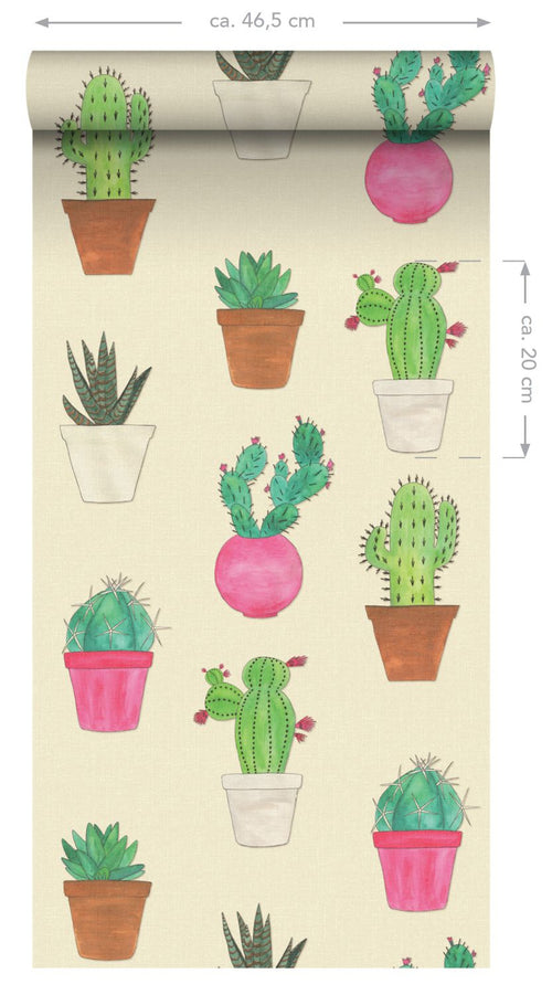 ESTAhome XXL behang cactussen groen, roze en beige - 50 x 900 cm - 158604 - vtwonen shop