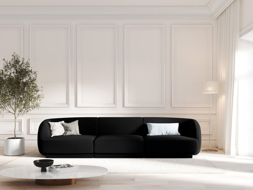 Micadoni Bank Miley 3-zits, flueel, zwart - 90x255x70cm