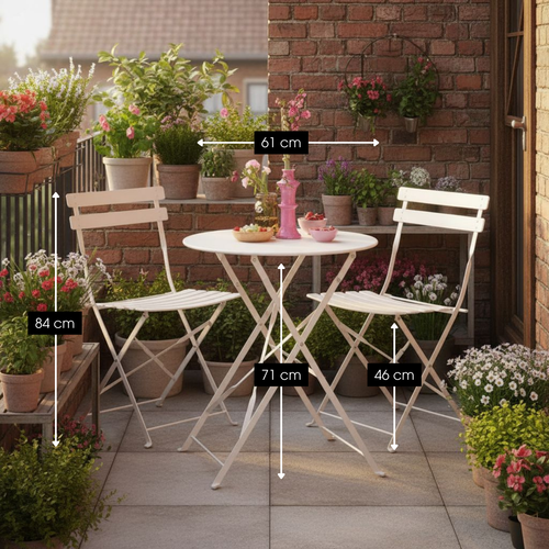 Mica Decorations Laurence Bistroset Metaal - Set van 3 - Tuinstoelen en Tuintafel - Balkonset 2 Personen - Bistrotafel Rond en Bistrostoel Bistro Set
