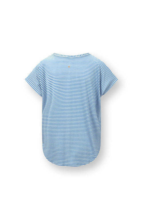 Pip Studio - Tatum Pyjama Shirt - Dames - Little Sumo Stripe - Blauw - XS
