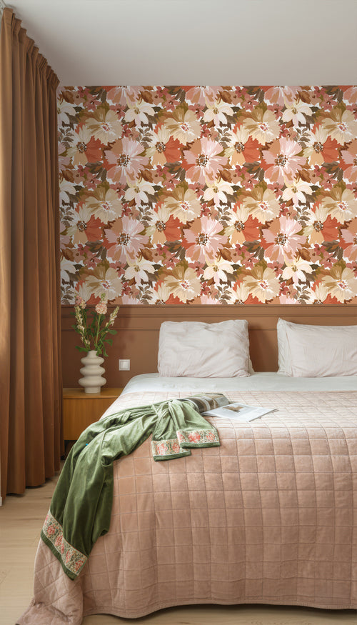 ESTAhome behang bloemen terracotta - 50 x 900 cm - 131265