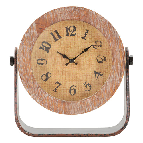 Houten en metalen tafelklok bruin 23,5x7x24 cm