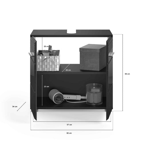Furnilux Linus wastafelonderkast zwart hoogglans MDF TZ - 34x60x56cm - vtwonen shop