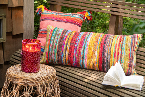 J-Line kussen Chindi Kwast  - katoen/polyester - roze