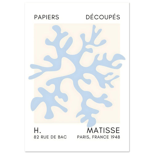 Artfulprints Poster met Lijst Matisse – Dreamy coral flower light blue   - 50x70 cm - Blauw