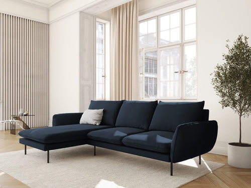 Cosmopolitan Design linker hoekbank Vienna 5-zits, flueel, donkerblauw - 170x255x95cm
