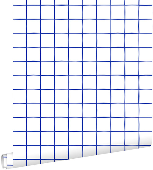 ESTAhome behang geblokt motief blauw en wit - 50 x 900 cm - 131274 - vtwonen shop
