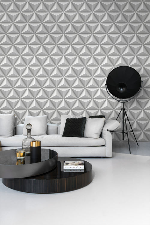 Origin Wallcoverings behang grafisch 3D motief lichtgrijs - 53 cm x 10.05 m - 347815 - vtwonen shop