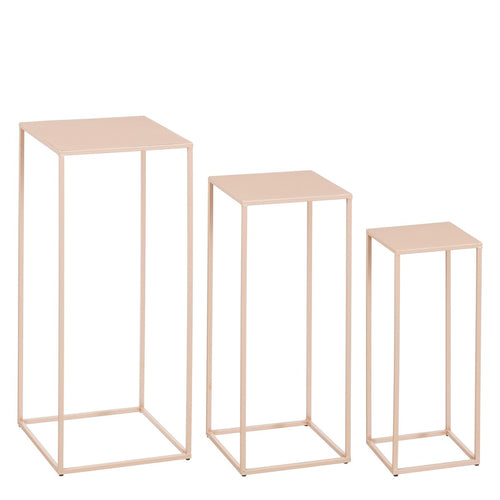 Mica Decorations Quinty Bijzettafel - Set van 3 - L30 x B30 x H70 cm - IJzer - Lichtroze