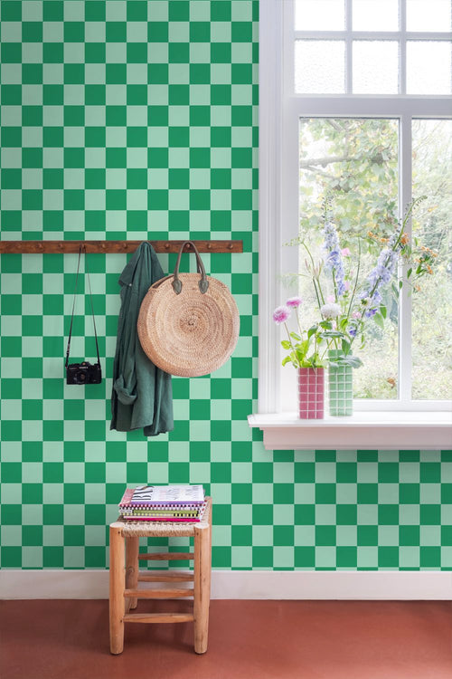 ESTAhome behang geblokt motief mintgroen en groen - 53 cm x 10.05 m - 130916