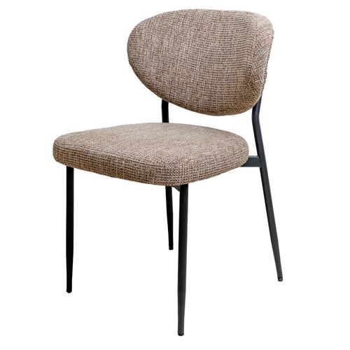 Giga Meubel Eetkamerstoel Vajèn Taupe – Chenille – Zwart Metalen Onderstel - Set van 2