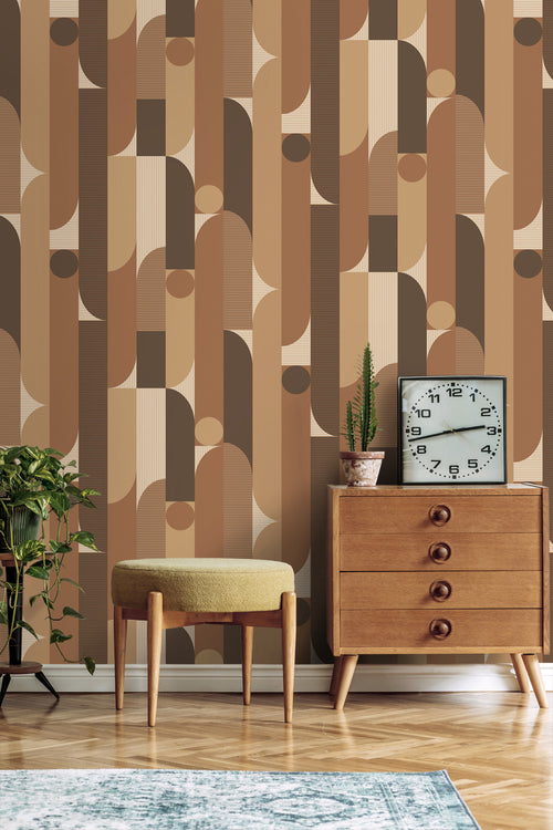 ESTAhome behang geometrische vormen bruin - 50 x 900 cm - 131063 - vtwonen shop