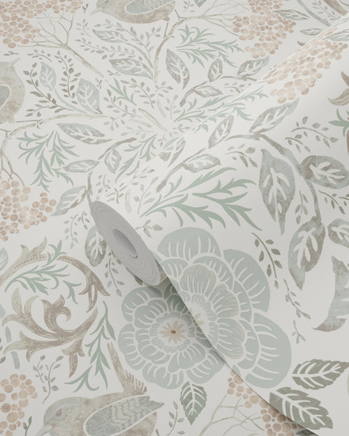 ESTAhome behang bloemen en vogels in art nouveau stijl wit 53 cm x 10.05 m 139294