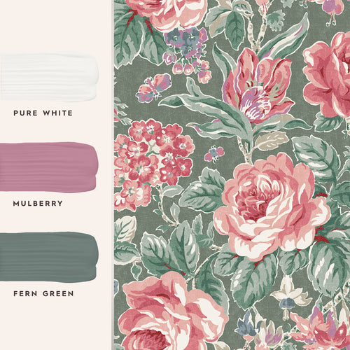 Laura Ashley Vliesbehang - Wild Roses Fern Groen