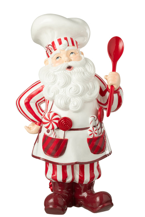 J-Line figuur Kerstman Kook - polyresin - rood/wit