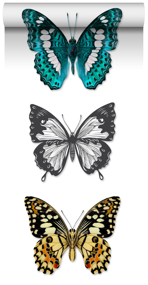 ESTAhome XXL behang vlinders turquoise, zwart en wit - 50 x 900 cm - 158507 - vtwonen shop