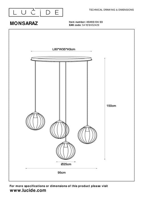 Lucide hanglamp MONSARAZ - 4xE27 - Groen - vtwonen shop