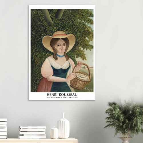 Artfulprints Poster met Lijst Henri Rousseau - Woman with basket of eggs   - A4 21x29.7 cm - Donkergroen