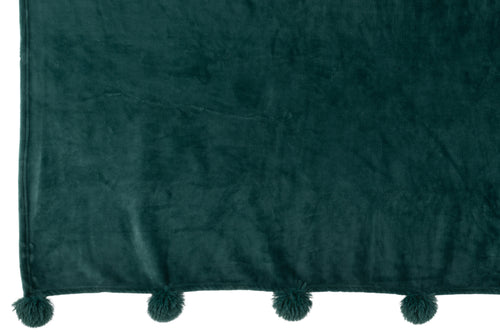 J-Line Plaid Pompom - polyester - donkergroen - 170 x 130 cm - vtwonen shop