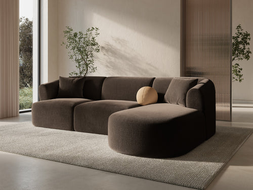 Cosmopolitan Design Modulaire hoekbank rechts Campi 4-zits, flueel chocolade - 156x256x70cm