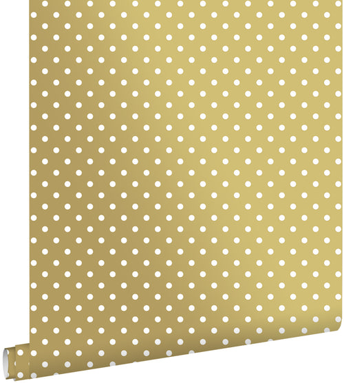 ESTAhome behang stippen glanzend goud en wit - 53 cm x 10.05 m - 139114