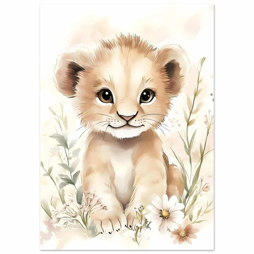 Artfulprints  Leeuwtje in bloemenweide   poster A4 21x29.7 cm - vtwonen shop