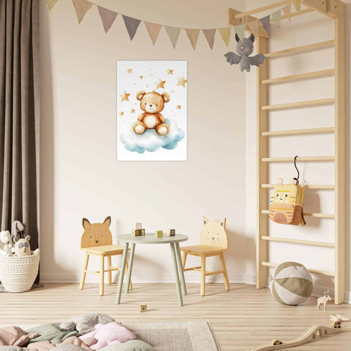 Artfulprints Poster Knuffelbeer in de sterren   - A4 21x29.7 cm - Bruin