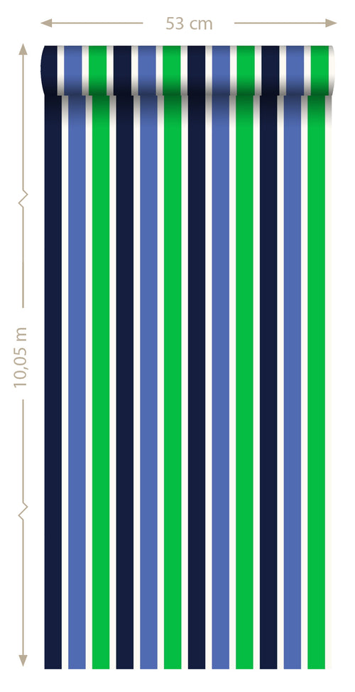 ESTAhome behang strepen marine blauw en groen - 53 cm x 10.05 m - 115819