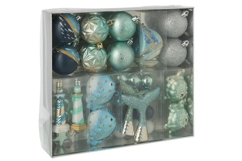 J-Line Doos kerstballen - polystyreen - zilver/blauw
