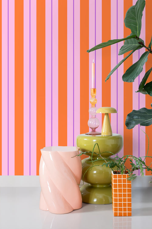 ESTAhome behang strepen oranje en roze - 50 x 900 cm - 131678
