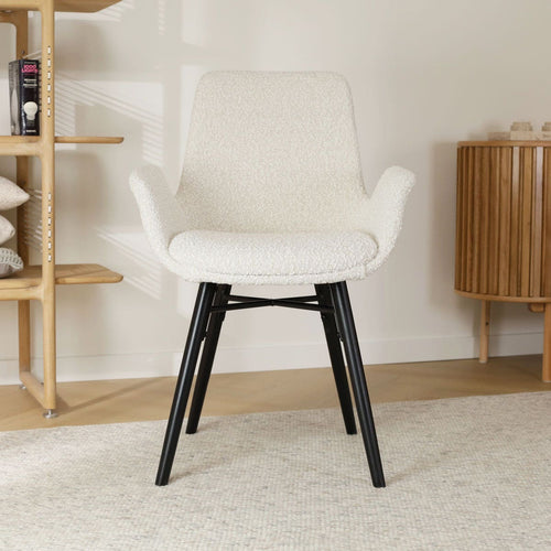 Nolon Nena-Eef Eetkamerstoel Bouclé Beige - Zwarte Houten Poten - vtwonen shop