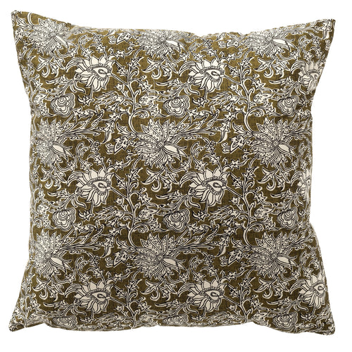 JOELLE - sierkussen 45x45 cm - bloemenmotief - 100% katoen - Green Moss - groen