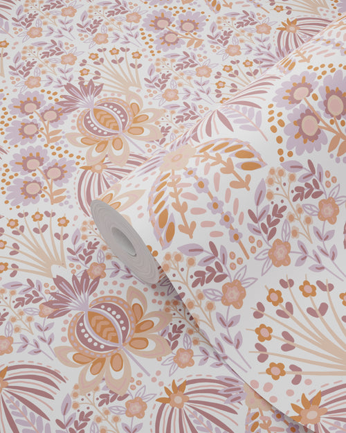 ESTAhome behang vintage bloemen in art nouveau stijl lila paars en oranje - 50 x 900 cm - 131510 - vtwonen shop