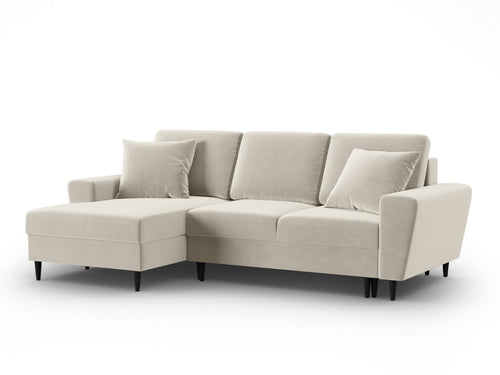 Cosmopolitan Design Uitklapbare hoekbank links met opbergdoos Kyoto 4-zits, flueel lichtbeige - 145x241x88cm