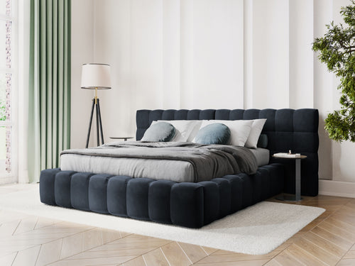Cosmopolitan Design Opbergbed met dubbel hoofdbord Bali 180x200cm, flueel, donkerblauw - 230x300x100cm