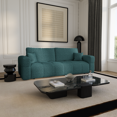 Premium Interiors - Slaapbank met opbergruimte VIBE - bouclé-stof eendblauw 247cm