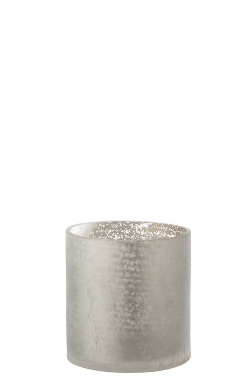 J-Line windlicht Cilinder Craquelé - glas - grijs - medium