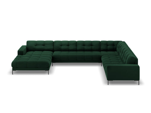 Cosmopolitan Design Panoramische hoekbank rechts Bali 7-zits, flueel, flessengroen - 256x327x75cm