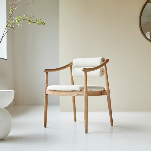 Tikamoon Leunstoel van massief acacia en boucléstof - Beige