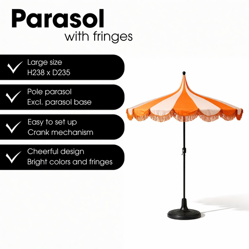 Mica Decorations Kim Gestreepte Parasol met Draagtas - Stokparasol 238 x Ø235 cm - Tuin of Balkonparasol - Polyester, Staal - Oranje
