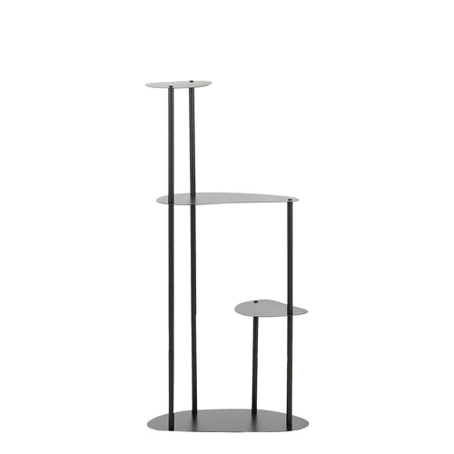 Mica Decorations Fonda Zwart - Plantenstandaard met Drie Plateaus - Metalen Plantenrek Industrieel Design - Plantensteun voor Kamerplanten - 47,5 x 27