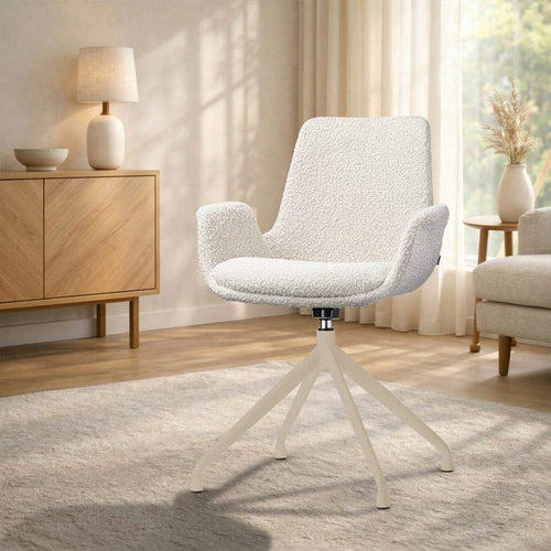 Nolon Nola-Eef draaibare eetkamerstoel bouclé beige beige onderstel