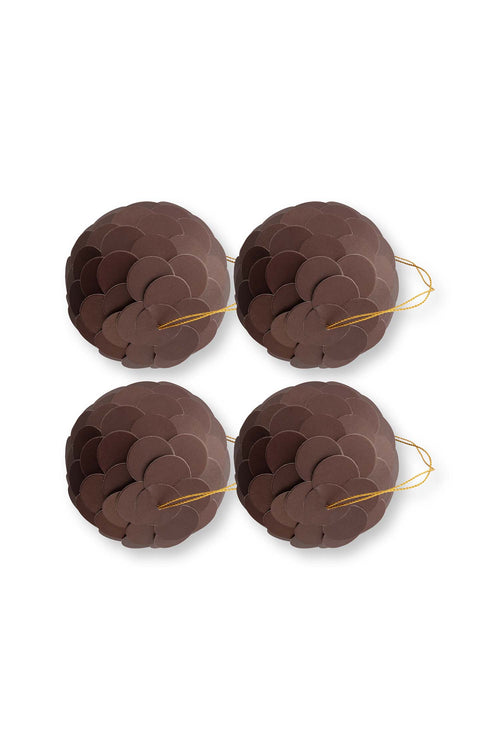 vtwonen - Kerstballen - Papier - Donkerbruin - 10 cm - Set van 4