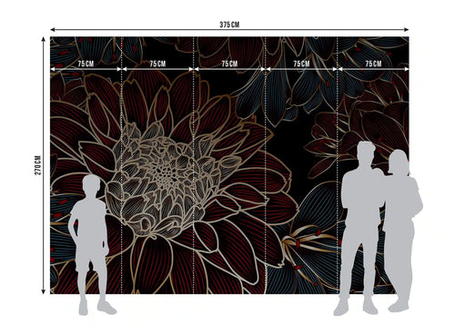 Sanders & Sanders fotobehang bloemen donker rood en goud - 375 x 270 cm - 601462
