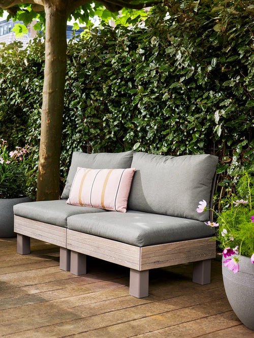 Keter Signature Elements 2-zits Loungebank - met groene kussens - Cappuccino/Ashwood