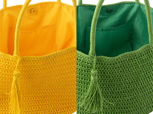 J-Line strandtas + tasje - papier - groen/geel - 2 stuks