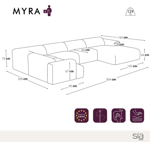 Sia Home - Panoramische banken MYRA - Bouclette stof - Grafiet grijs - 354cm - vtwonen shop