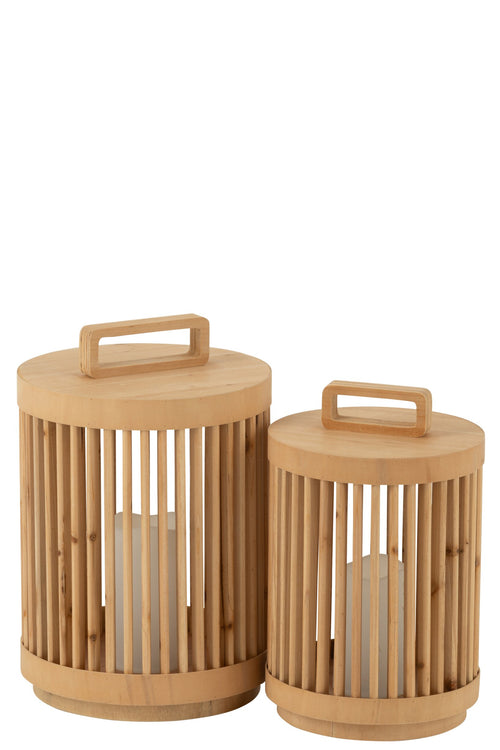 J-Line lamp Cylinder - sparhout - naturel - large - LED lichtjes