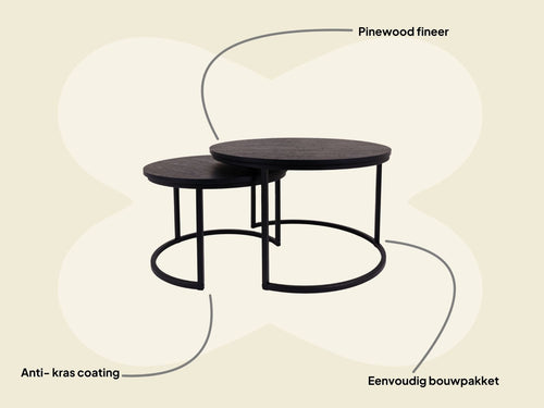 MaximaVida ronde salontafel set Chicago XL zwart 75 cm - pinewood fineer
